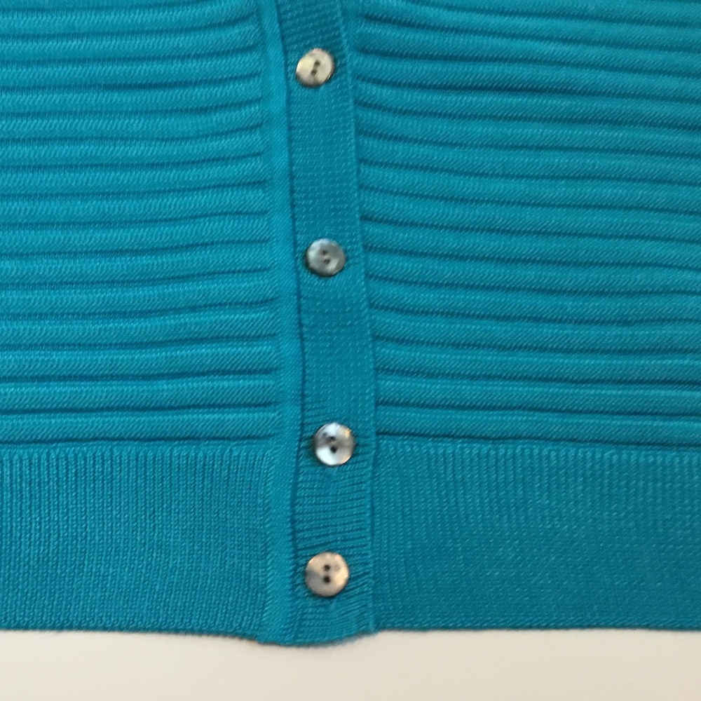 St. John Turquoise Button Up Knit Cardigan Luxury Designer Size L - Picture 7 of 7